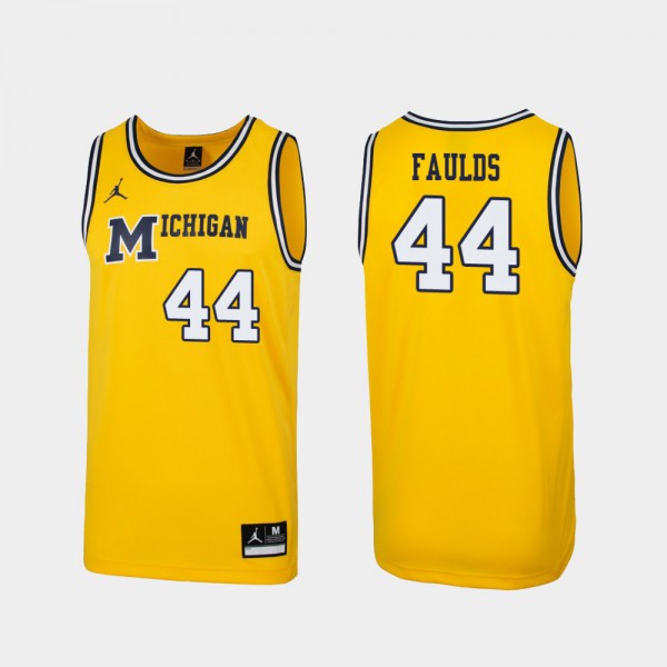 University of Michigan #44 Men Jaron Faulds Jersey Maize Player 1989 Throwback College Basketball Replica